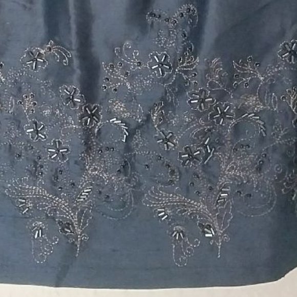 Janeville A-Line Blue Embroidered Silk Skirt with Beading Detail NWOT - Picture 4 of 4